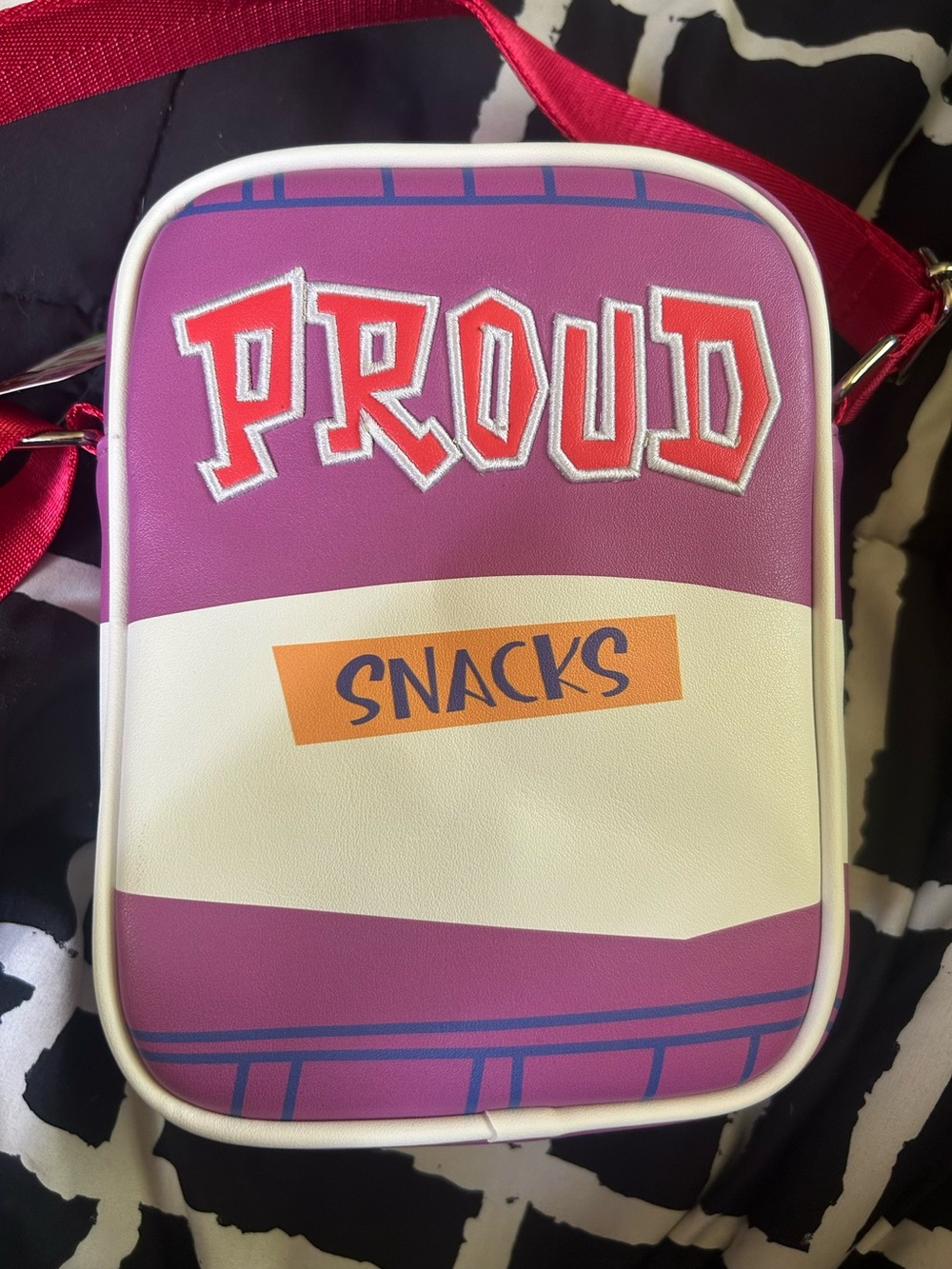 Buckle-Down Purple and White 'Proud Snacks' Crossbody Bag